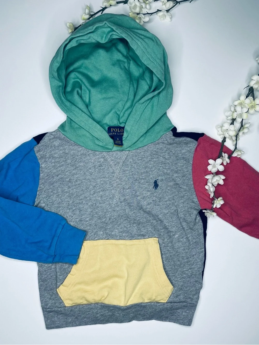 Polo by Ralph Lauren Multicolor Hooded Pullover - Gray, Green, Blue, Red, Yellow